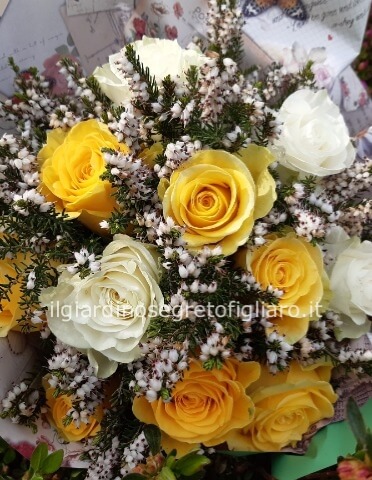 Bouquet di rose bianche e gialle